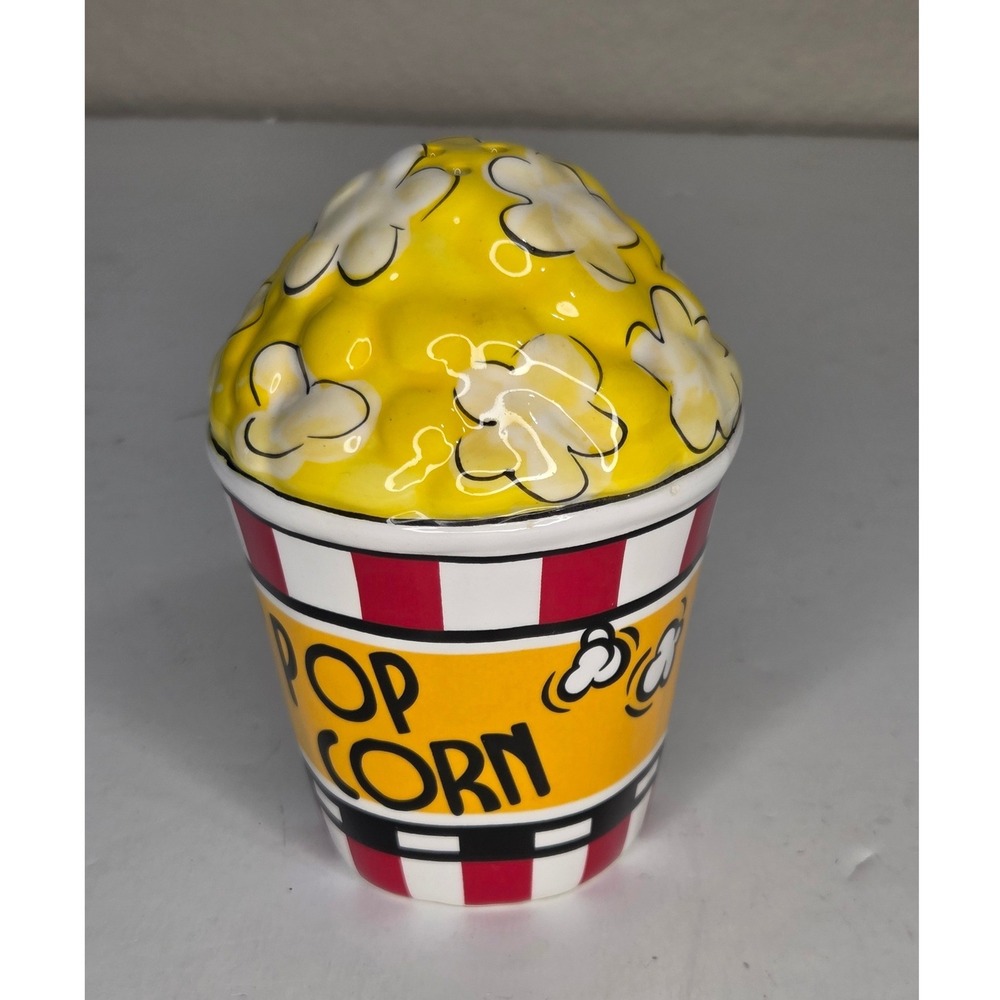 Ceramic Popcorn Bucket Salt Shaker Red White Striped Movie Theater Novelty